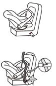 Step 1: Move the lever to the extended position. Place the baby seat on the car seat. The handle must be rested on the back of the car seat.