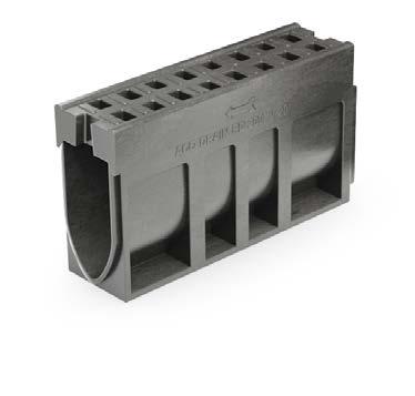 Nowość System odwodnienia liniowego ACO Drain 200 V Kanał monolityczny z polimerbetonu w kolorze antracytowym lub naturalnym Szerokość w świetle 20,0 cm Maksymalna klasa obciążenia D 400 - F 900,