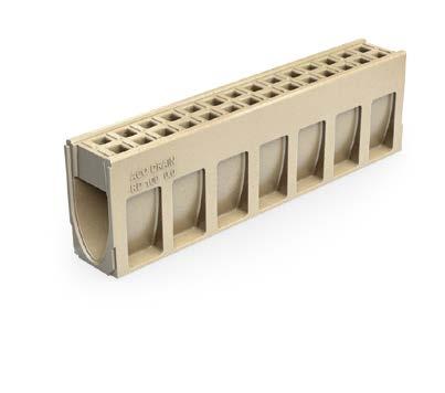 System odwodnienia liniowego ACO Drain V Kanał monolityczny z polimerbetonu w kolorze antracytowym lub naturalnym Szerokość w świetle 10,0 cm Maksymalna klasa obciążenia D 400 - F 900, zgodnie z