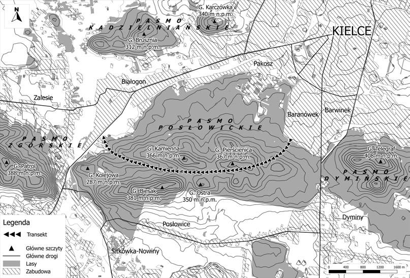 NATURALIA 4-2015: 126-135 127 du z doliną Bobrzy i Pasmem Zgórskim (do 388 m n.p.m.), od wschodu z P. Dymińskim (do 408 m n.p.m.), od północy z zabudową miejską Kielc, natomiast od południa z polami i łąkami Posłowic (ryc.