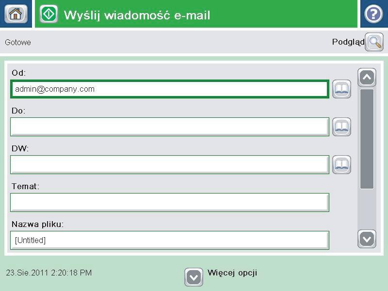 W polu Wiadomość możesz wpisać opcjonalną uwagę. Po uzupełnieniu pól dotknij przycisku OK. 6. Aby zmienić ustawienia dokumentu, dotknij przycisku Więcej opcji. 7.