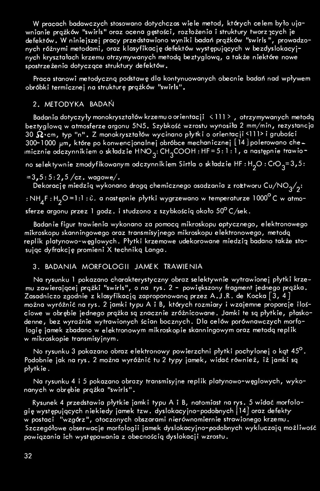 beztyglową, a także niektóre nowe spostrzeżenia dotyczące struktury defektów.