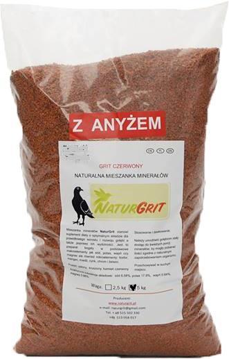 GRIT CZERWONY Z ANYŻEM 1 mm Grit NATURGRIT uzupełnia zapotrzebowanie gołębi na minerały odżywcze, wzmacnia