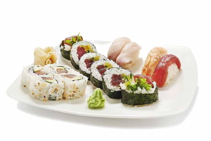 ZESTAWY UCZEŃ GAKUSEI 39,00 4 nigiri + 6 maki 2 x łosoś, maślana, omlet + 6 filadelfia, łosoś, ogórek DOSKONAŁE KAMPEKI DA 59,00 8 nigiri + 6 maki/uramaki 2 x łosoś, 2 x tuńczyk, okoń, maślana,