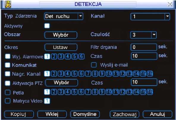 Aktywacja wyjścia matrycowego w menu Detekcja. Na koniec kilka przykładów konfiguracji wyjść matrycowych.