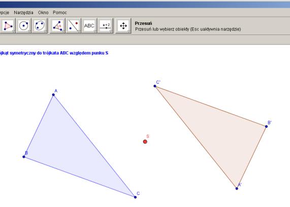 Znajdź odbicia symetryczne punktu P względem prostych zawierających boki trójkąta. Sprawdź czy otrzymane punkty leżą na jeden prostej.