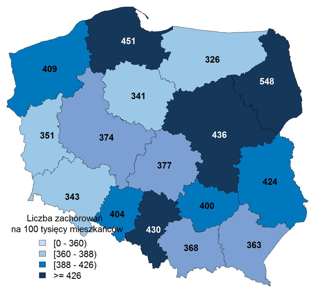 1.4 Województwo opolskie na tle Polski Choroba niedokrwienna serca (ChNS) (I20, I21, I24, I25) roku średnio wyniósł 569,2.