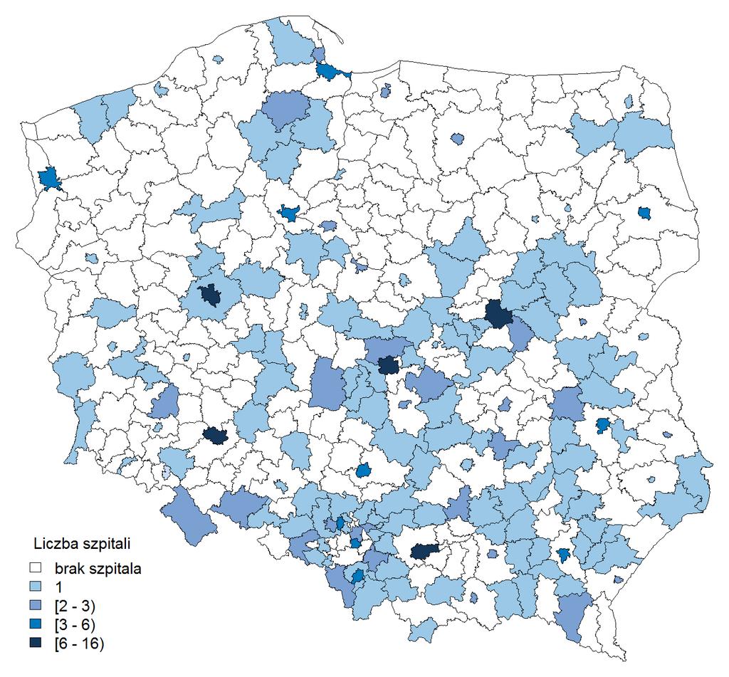 Wykres 47: Szpitale leczące łącznie około 80% pacjentów kardiologicznych (2013) Wykres 49: Powiaty ze szpitalami leczącymi ponad 1% pacjentów ze schorzeniami kardiologicznymi w skali województwa