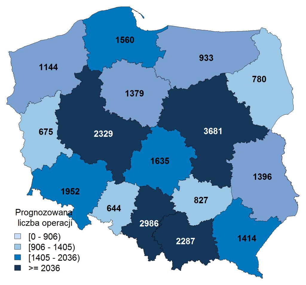 3.4 Kardiochirurgia dorosłych - prognoza Prognoza potrzeb zdrowotnych w zakresie kardiochirurgii dorosłych oparta jest na zmianach zachodzących w strukturze demograficznej ludności Polski.