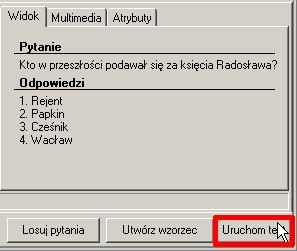 Wybrać przedmiot oraz poziom, do którego ma być przypisany wzorzec testu (2). Zatwierdzić klikając przycisk OK.