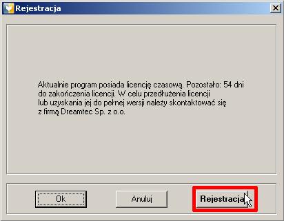 OBSŁUGA PILOTÓW A.1 Licencja Aby zarejestrować licencję, w oknie informującym o posiadanej licencji, kliknij przycisk Rejestracja.