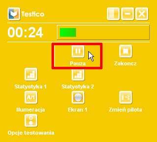 nauczyciel może zatrzymać czas przewidziany na udzielenie odpowiedzi. Zakończ kliknij ten przycisk, aby zakończyć przebieg testu.