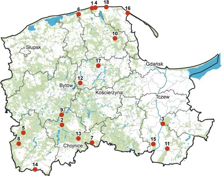 Mapa rezerwatów przyrody objętych projektem Ochrona bioróżnorodności rezerwatów przyrody Pomorza Legenda N rezerwaty przyrody miejscowości gminy powiaty lasy wody 0 5 0 0 0 km. Babnica. Bagno Stawek.