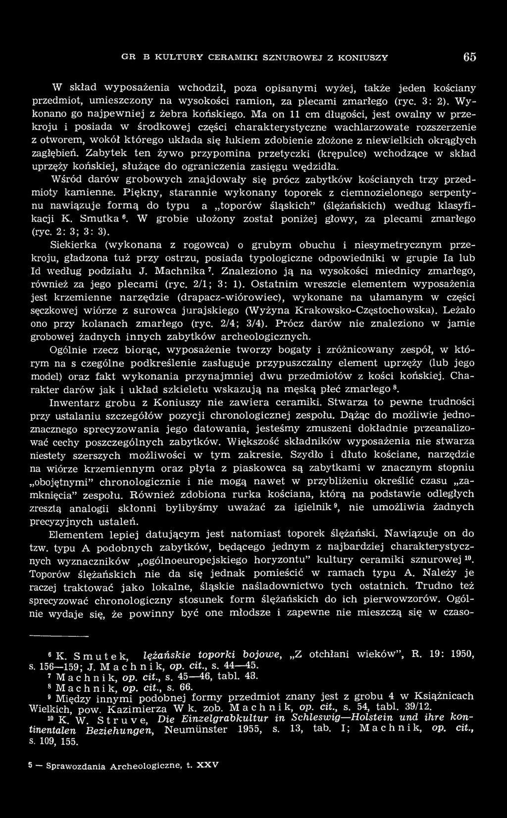 Wśród darów grobowych znajdowały się prócz zabytków kościanych trzy przedmioty kamienne.