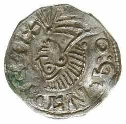 Dania, Knut Wielki; denar 1018-1035; Aw: Spirala