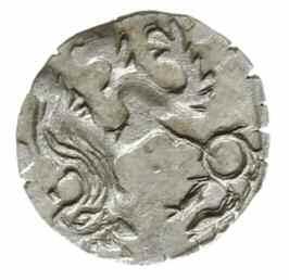 halerz z lat 1422-1435; Aw: Gotycka litera G, po bokach dwa kółka, w środku