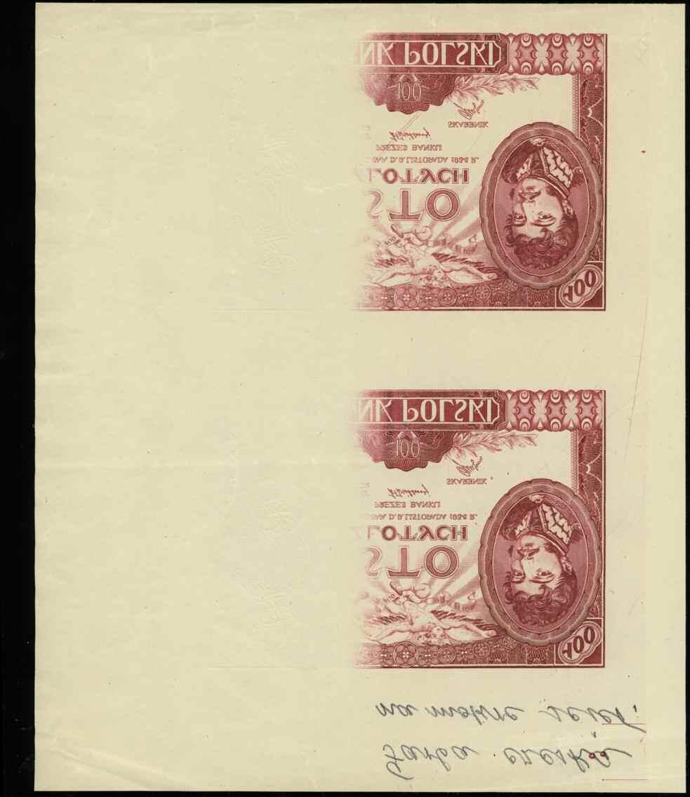 próba stalorytniczego druku kolorystycznego strony głównej banknotu 100 złotych 9.11.