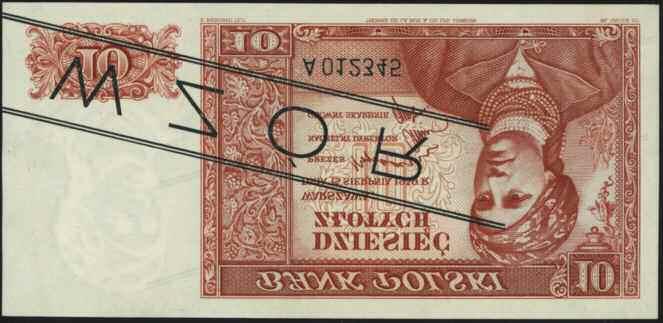 1939; czerwony ukośny nadruk WZOR, seria A, numeracja 1234567; Lucow 1015 (R5), Miłczak 81Wc; ślad kleju na stronie odwrotnej