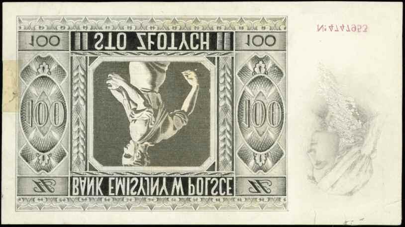 300,- 850. projekt (makieta) strony odwrotnej do banknotu 100 złotych 1.03.