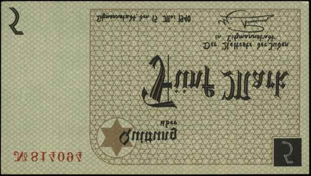 79); małe zagniecenia, ale pięknie zachowane, bardzo rzadkie I- 2.500,- 873. Der aelteste der Juden in Litzmannstadt; 5 marek 15.05.