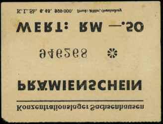 50 marki, bez numeracji, papier kremowy, duży okrąg na stempel Waffen-SS / Konzentrationslager Auschwitz ; Lucow 884 (R5), Campbell 4189b, Siemsen 46, Podczaski