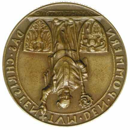 medal z 1924 roku autorstwa Karla Goetz a wykonany na 800-lecie chrystianizacji Pomorza; Aw: Postać biskupa Ottona