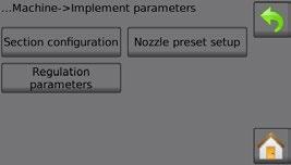 Ustalenie ustawień dysz 1. Na ekranie głównym naciśnij przycisk USTAWIEŃ. 2. Naciśnij opcję Urządzenie. 3. Naciśnij opcję Parametry osprzętu. 4. Naciśnij opcję Konfiguracja ustawienia dyszy. 5.