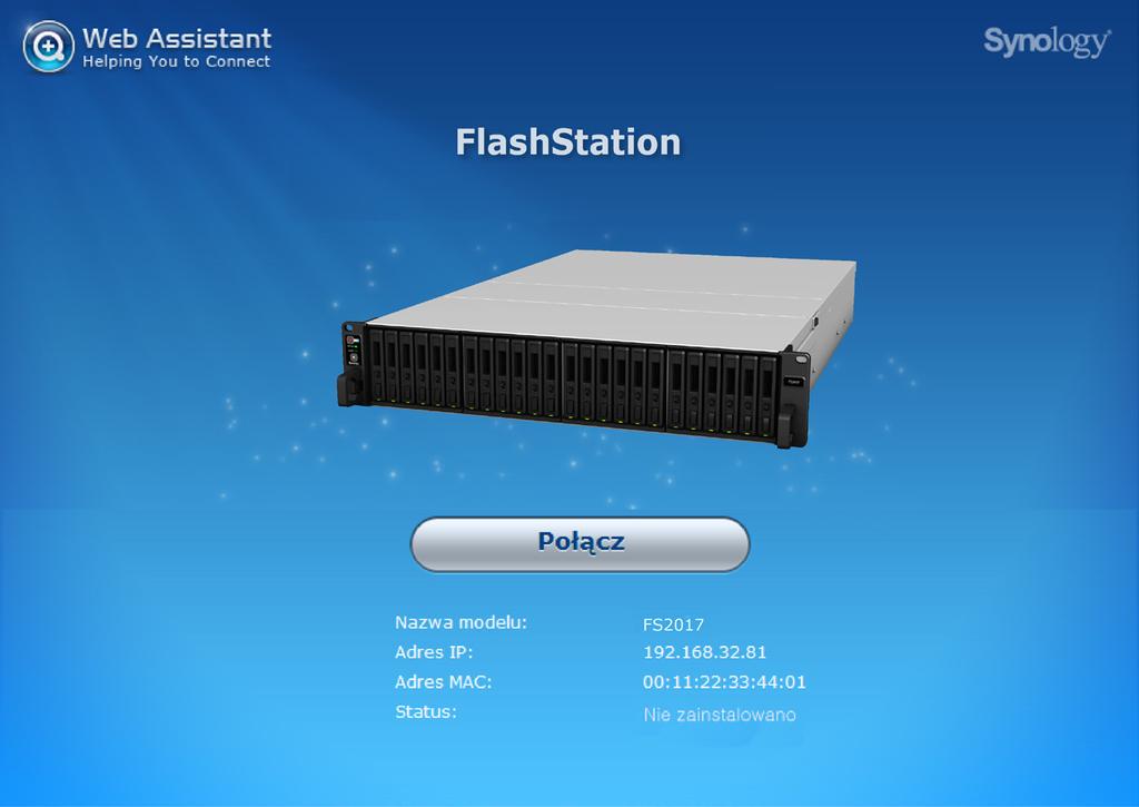 Rozdział 3 Instalowanie systemu DSM na serwerze FlashStation Po zakończeniu instalowania sprzętu zainstaluj na serwerze FlashStation oprogramowanie DiskStation Manager (DSM) system operacyjny firmy