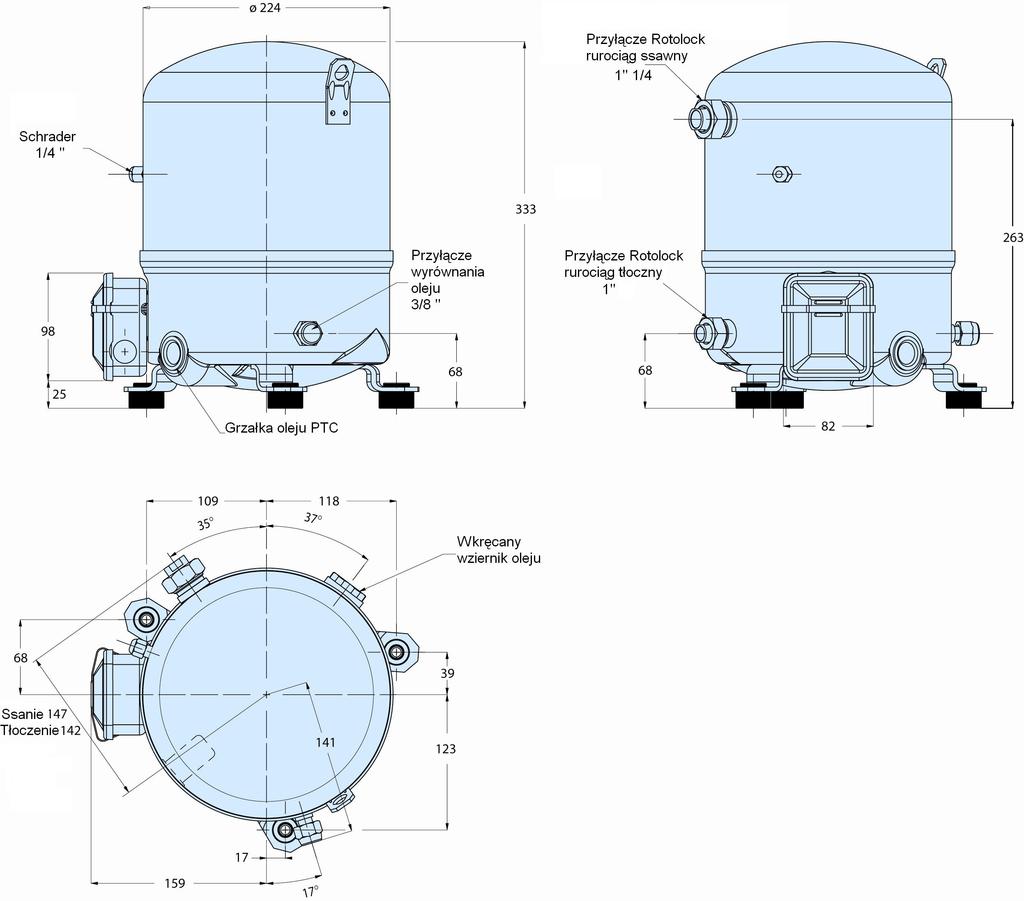 WYMIARY, PODŁĄCZENIA 1-cylindrowe Stopka tłumiąca wibracje HM8-40 15 23 Przyłącze zaworu Rotolock Przyłącze