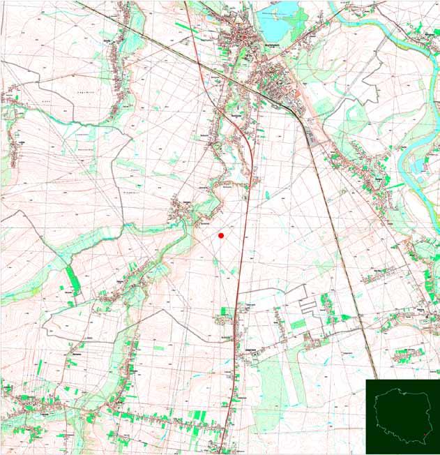 Ryc. 3. Skołoszów, stan. 31, woj. podkarpackie. Położenie stanowiska (wg J. Rogoziński 2014) Abb. 3. Skołoszów, Fst. 31, Woiwodschaft Karpatenvorland. Lage der Fundstelle (nach J.