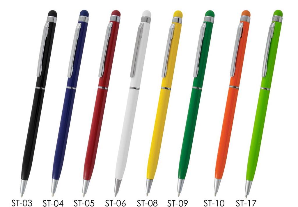 MODEL SLIM TOUCH PEN Z KOŃCÓWKĄ DO EKRANÓW DOTYKOWYCH DOSTĘPNE KOLORY: Ø 6 mm METAL 138 mm x 6 mm 0,013 kg 100 499 SZT.