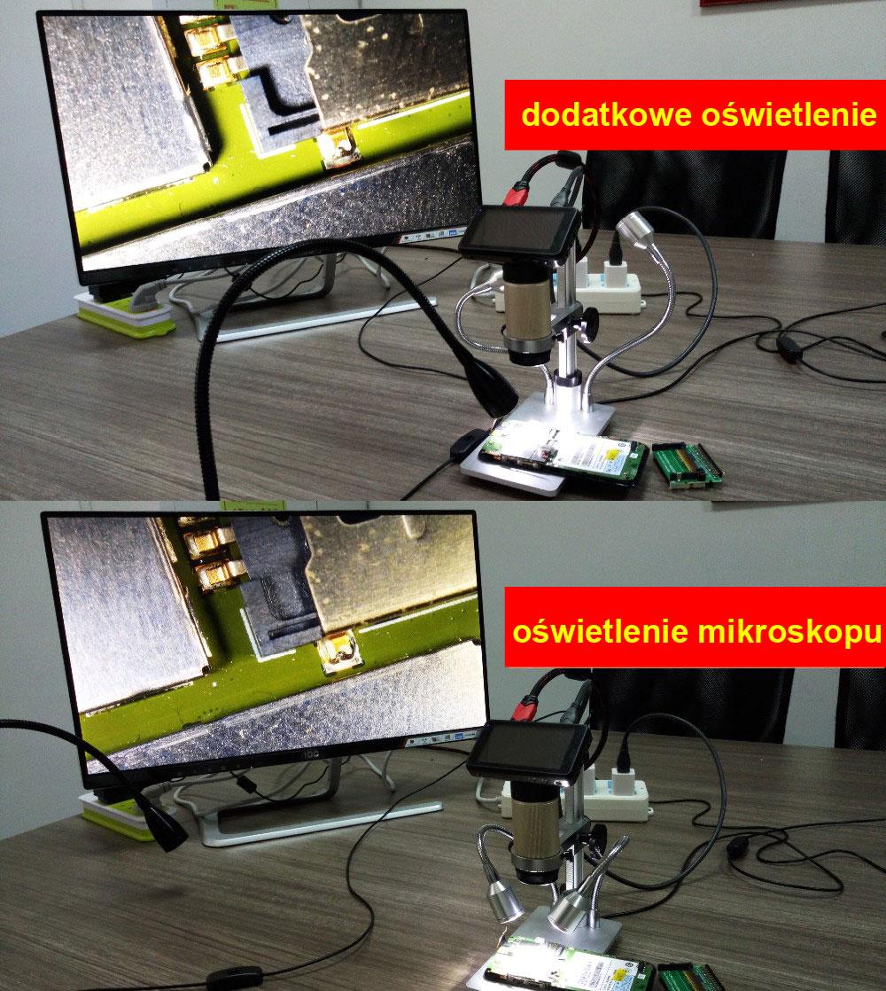 Podwójne oświetlenie miejsca obsewacji - zmniejsza cienie, oaz jest wygodne w