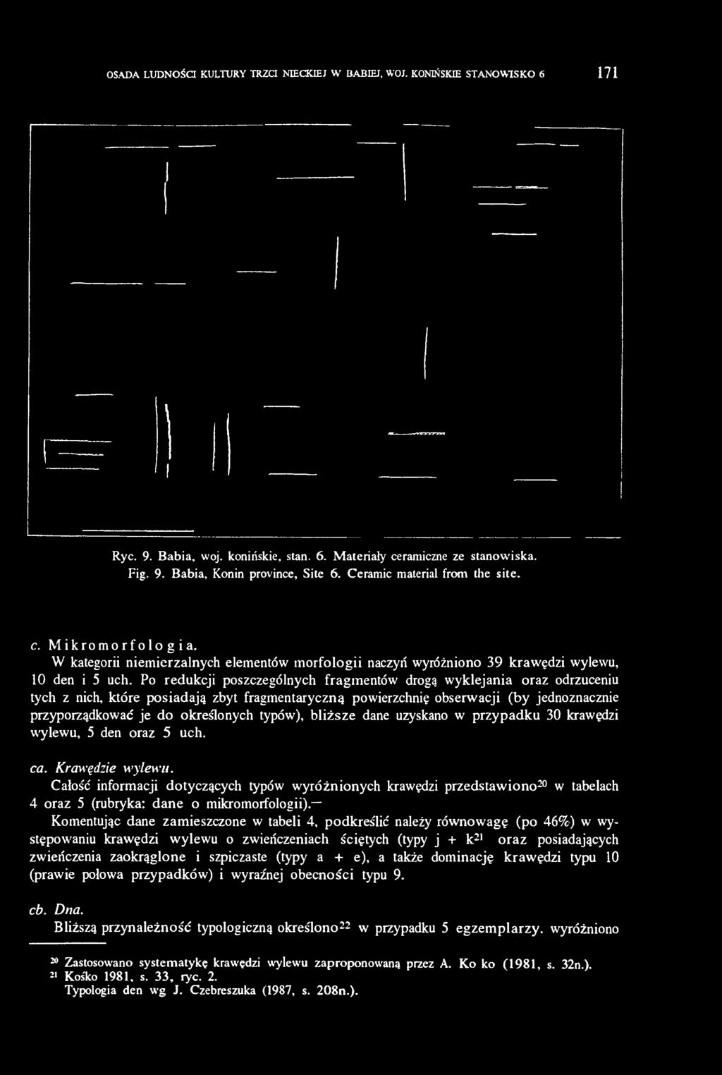 Po redukcji poszczególnych fragmentów drogą wyklejania oraz odrzuceniu tych z nich, które posiadają zbyt fragmentaryczną powierzchnię obserwacji (by jednoznacznie przyporządkować je do określonych