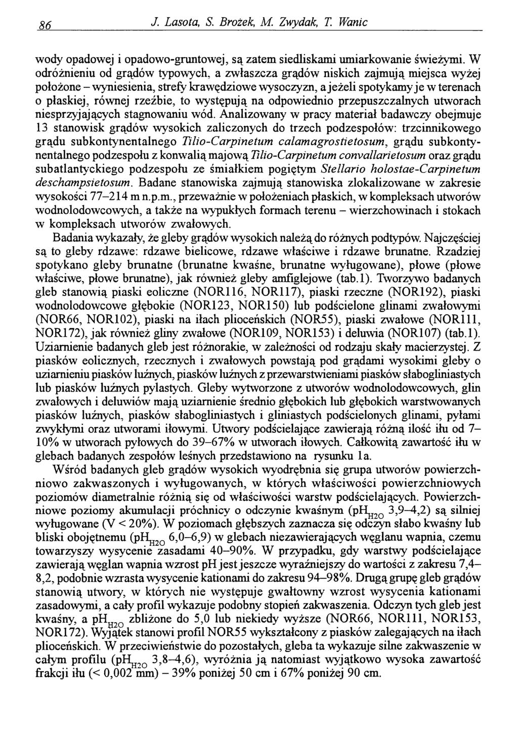 86. J. Lasota, S. Brożek, M. Zwydak, T. Wanic wody opadowej i opadowo-gruntowej, są zatem siedliskami umiarkowanie świeżymi.