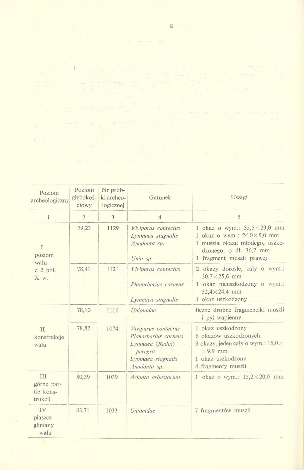 190 ANDRZEJ DZIĘCZKOWSKI III. STANOWISKO 4-4a WAŁ OBRONNY Z 2 POŁ. X W. Materiał malakologiczny pochodził z czterech poziomów wału obronnego, otaczającego podgrodzie (stan. 4).
