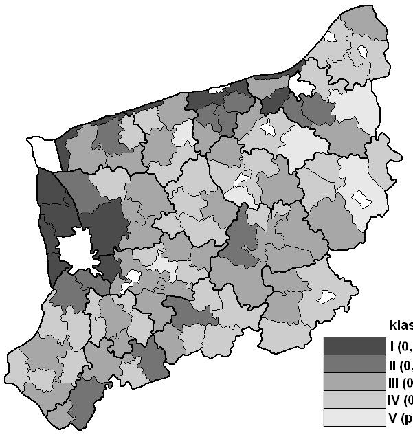 Cechy syntetyczne wyliczono przy użyciu znormalizowanych wartości cech prostych (w odniesieniu do wartości minimalnych i maksymalnych) metodą bezwzorcową [Wysocki, Lira 2003]: m zi j, (i = 1,2,.