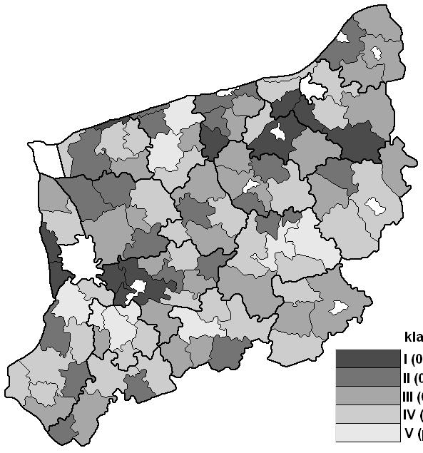 Rozwój zrównoważony gmin wiejskich i miejsko-wiejskich w województwie zachodniopomorskim 187 Do klasy II, o wysokim poziomie rozwoju analizowanych zjawisk również zaliczono 13 gmin.