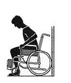 Samodzielne siadanie na wózku Oprzeć wózek o ścianę lub solidny mebel; Zaciągnąć hamulce; Użytkownik może opuścić się na wózek; Następnie musi umieścić stopy przed pasami na pięty (Rys. 6.).