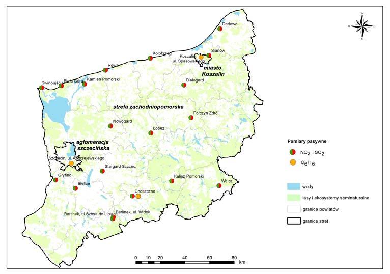 3. Location of manual air pollution measurement points in the West Pomeranian Voivodeship in the years