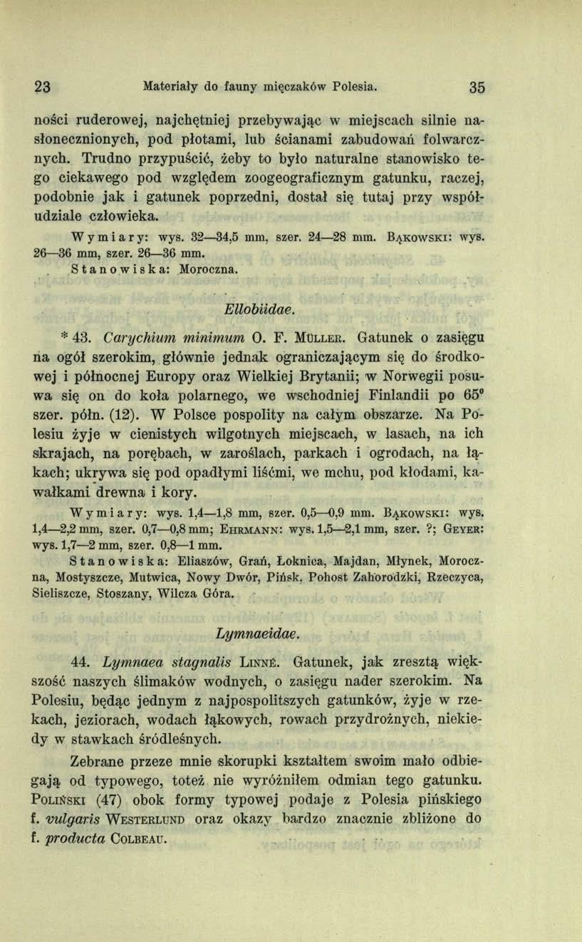 23 Materiały do fauny mięczaków Polesia. 35 ności ruderowej, najchętniej przebywając w miejscach silnie nasłonecznionych, pod płotami, lub ścianami zabudowań folwarcznych.