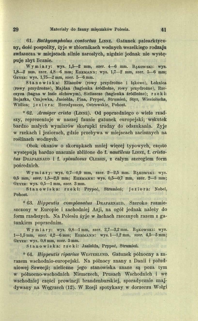 29 Materiały do fauny mięczaków Polesia. 41 61. Bathyomphalus contortus Linné.