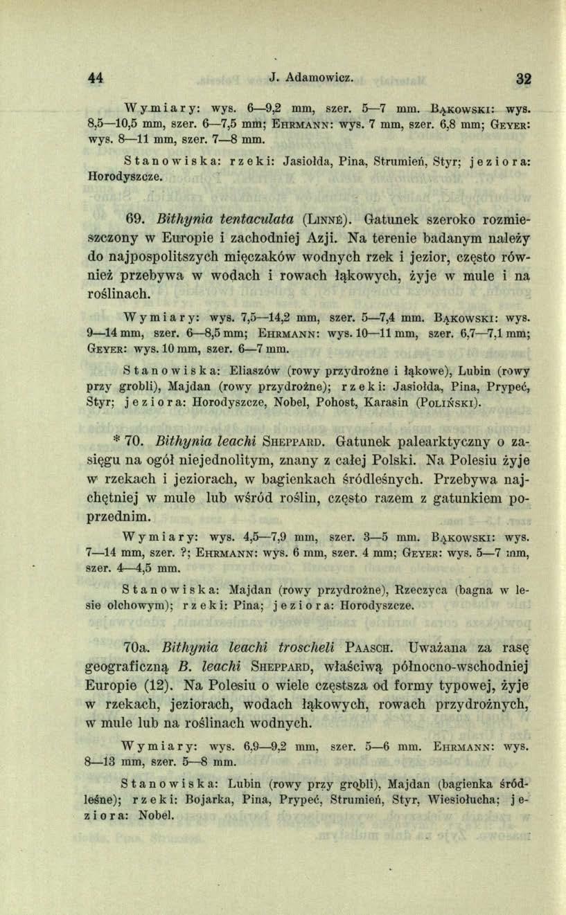 44 J. Adamowicz. 32 Wymiary: wys. 6 9,2 mm, szer. 5 7 mm. B y k o w s k i: wys. 8,5 10,5 mm, szer. 6 7,5 mm; E h r m a n n : wys. 7 mm, szer. 6,8 mm; G e y e r: wys. 8 11 mm, szer. 7 8 mm.