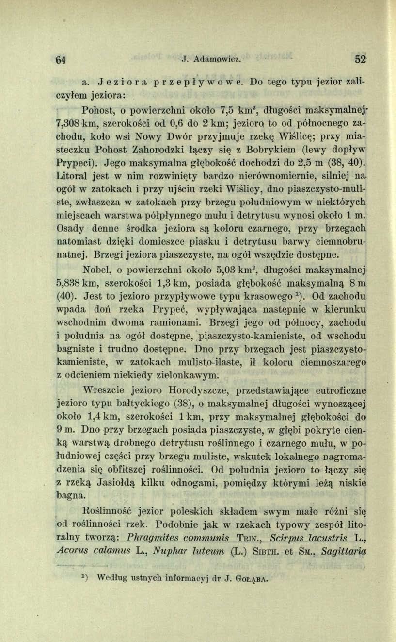 64 J. Adamowicz. 52 a. Jeziora przepływowe.