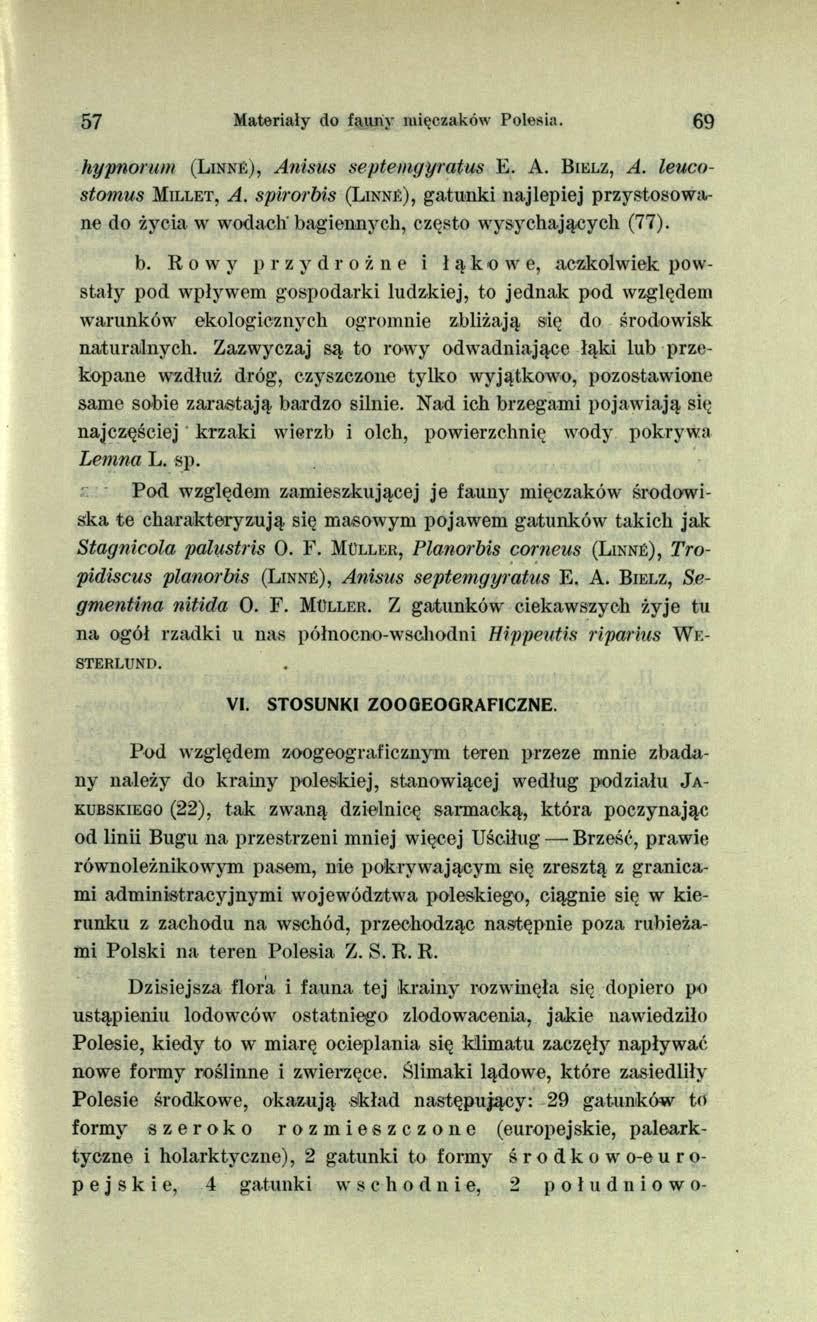57 Materiały do fauny mięczaków Polesia. 69 hypnoruni (L in n é), Anisus septemgyratus E. A. B ie l z, A. leucostomus M il l e t, A.