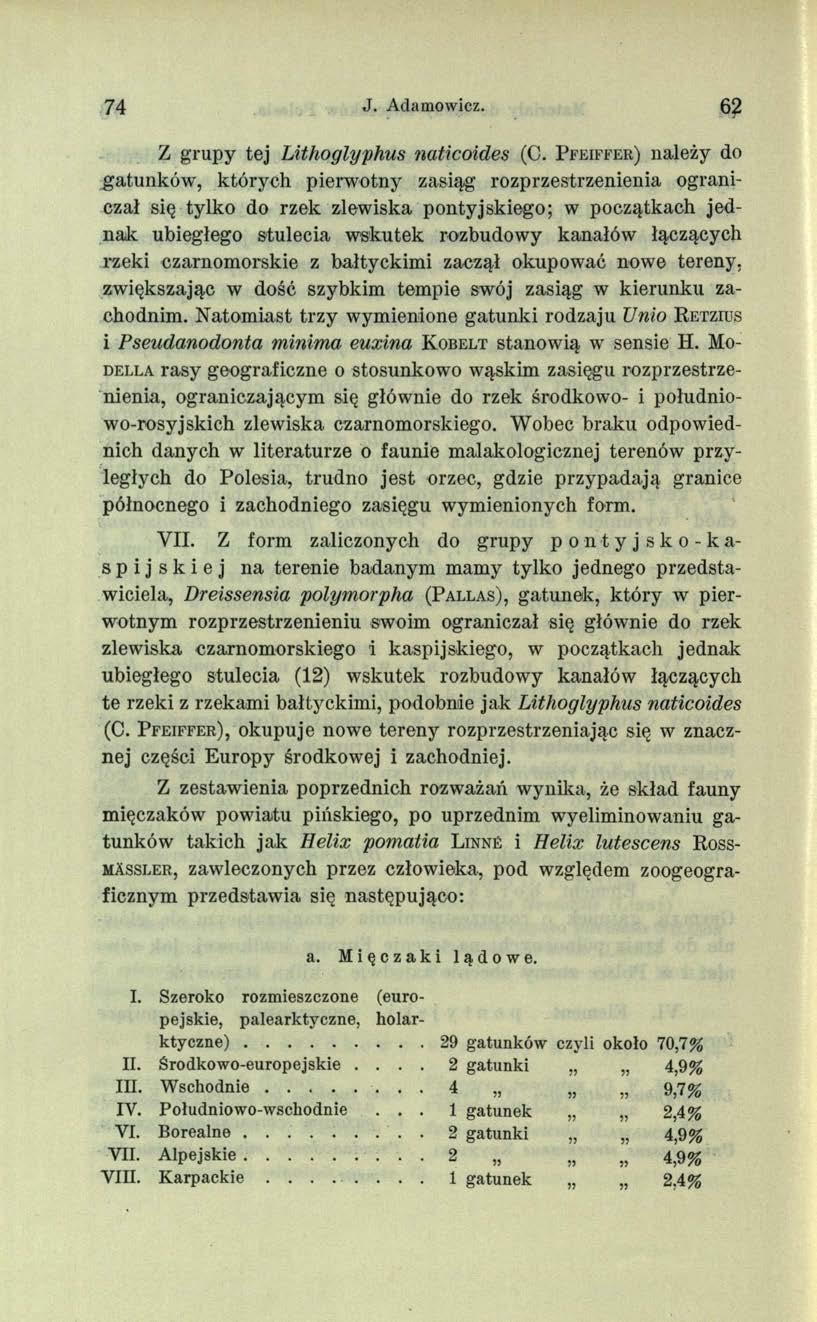 74 J. Adamowicz. 62 Z grupy tej Lithoglyphus naticoides (C.