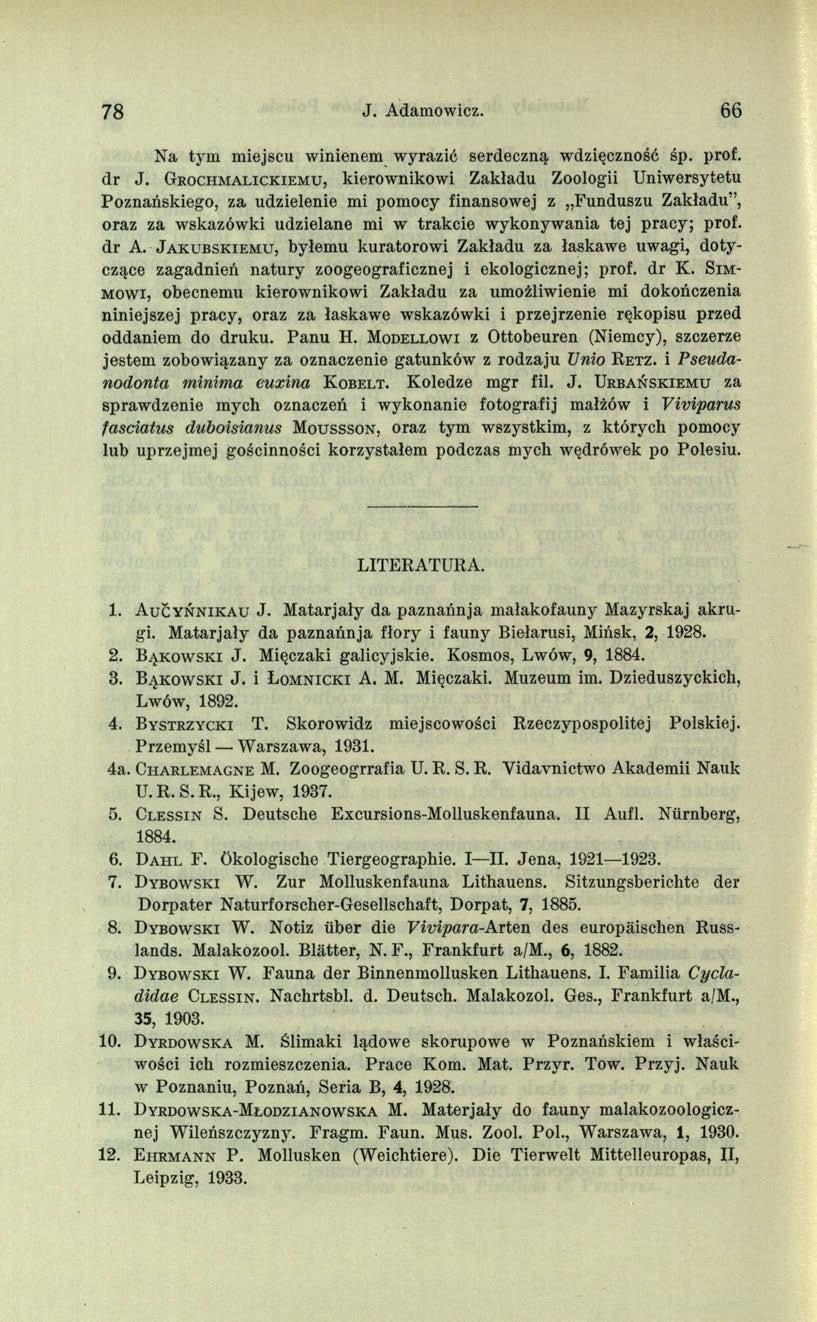 78 J. Adamowicz. 66 Na tym miejscu winienem wyrazić serdeczną wdzięczność śp. prof, dr J.