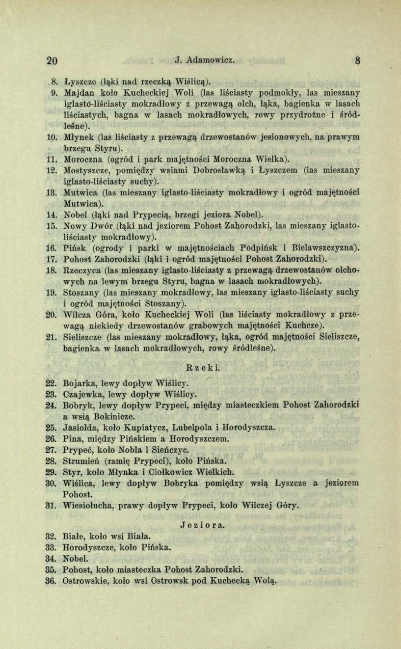 20 J. Adamowicz. 8 8. Łyszcze (łąki nad rzeczką W iślicą). 9.