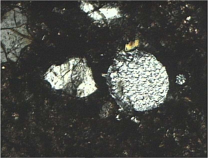 Obserwacje mikroskopowe potwierdzone zostały badaniami dyfrakcyjnymi, ponadto badania te pozwoliły, poza gipsem, kwarcem i mullitem, zidentyfikować piroksen, akermanit, hematyt oraz ghanit spinel