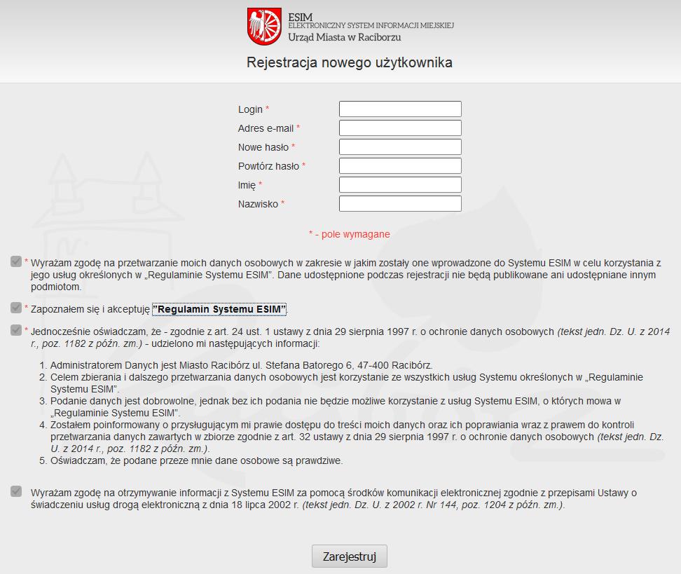 Zakładanie użytkownika (2/5) Po przeniesieniu na stronę rejestracji