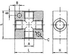 5 52 17 75 6030 1/2 1/2 14 58 20 50 6030 1/4 Czwórnik WWWW - kostki aluminiowe A B C L H 6040 1/8 1/8 4.